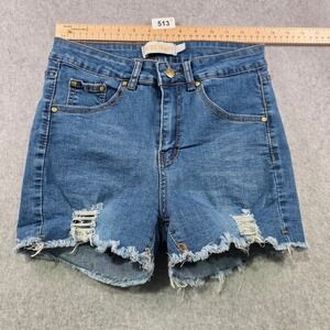 Buzz Jeans Womens Distressed Denim Shorts Blue Medium Wash Raw Hem Size L